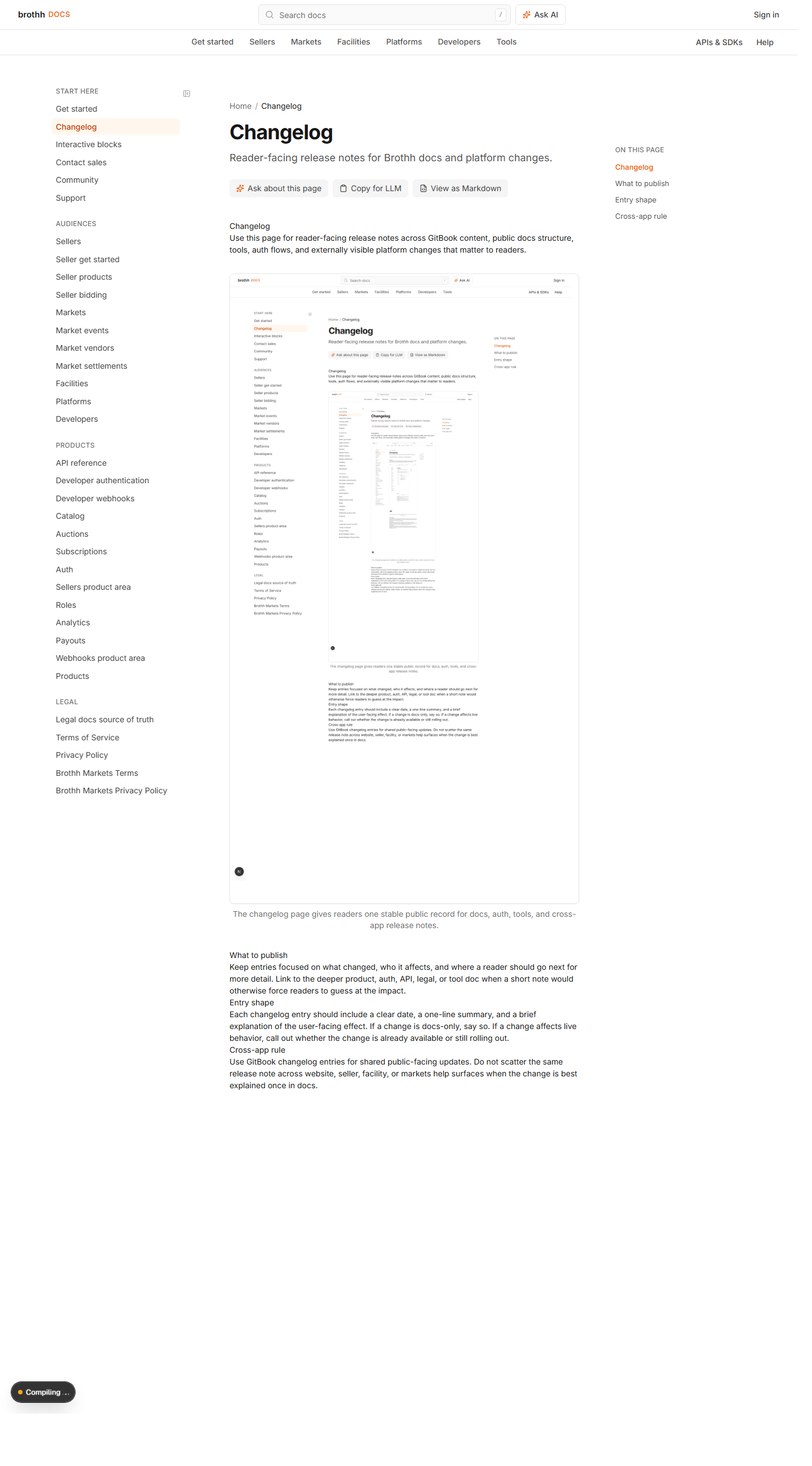GitBook changelog page