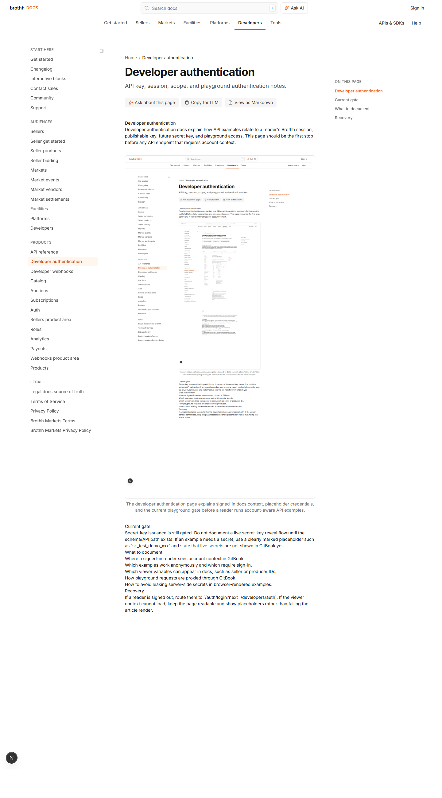 GitBook developer authentication page