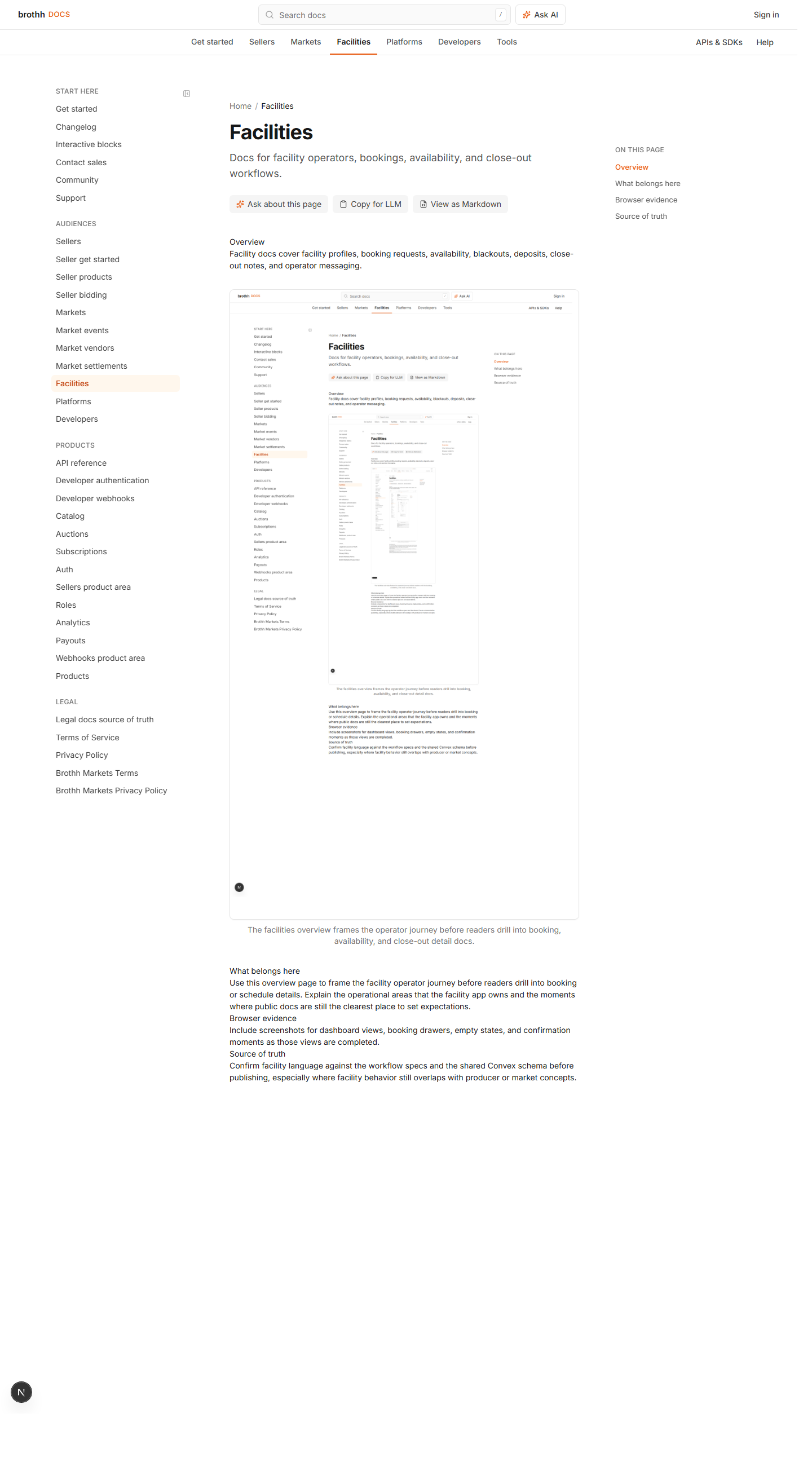 GitBook facilities overview page