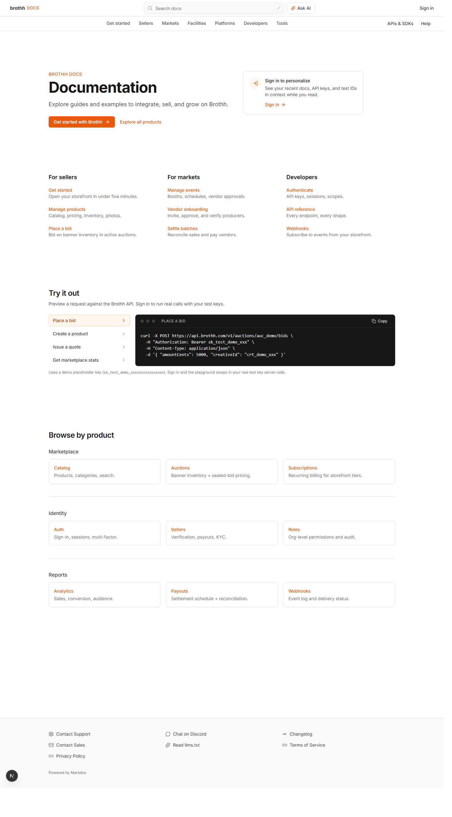 Published Brothh Docs homepage