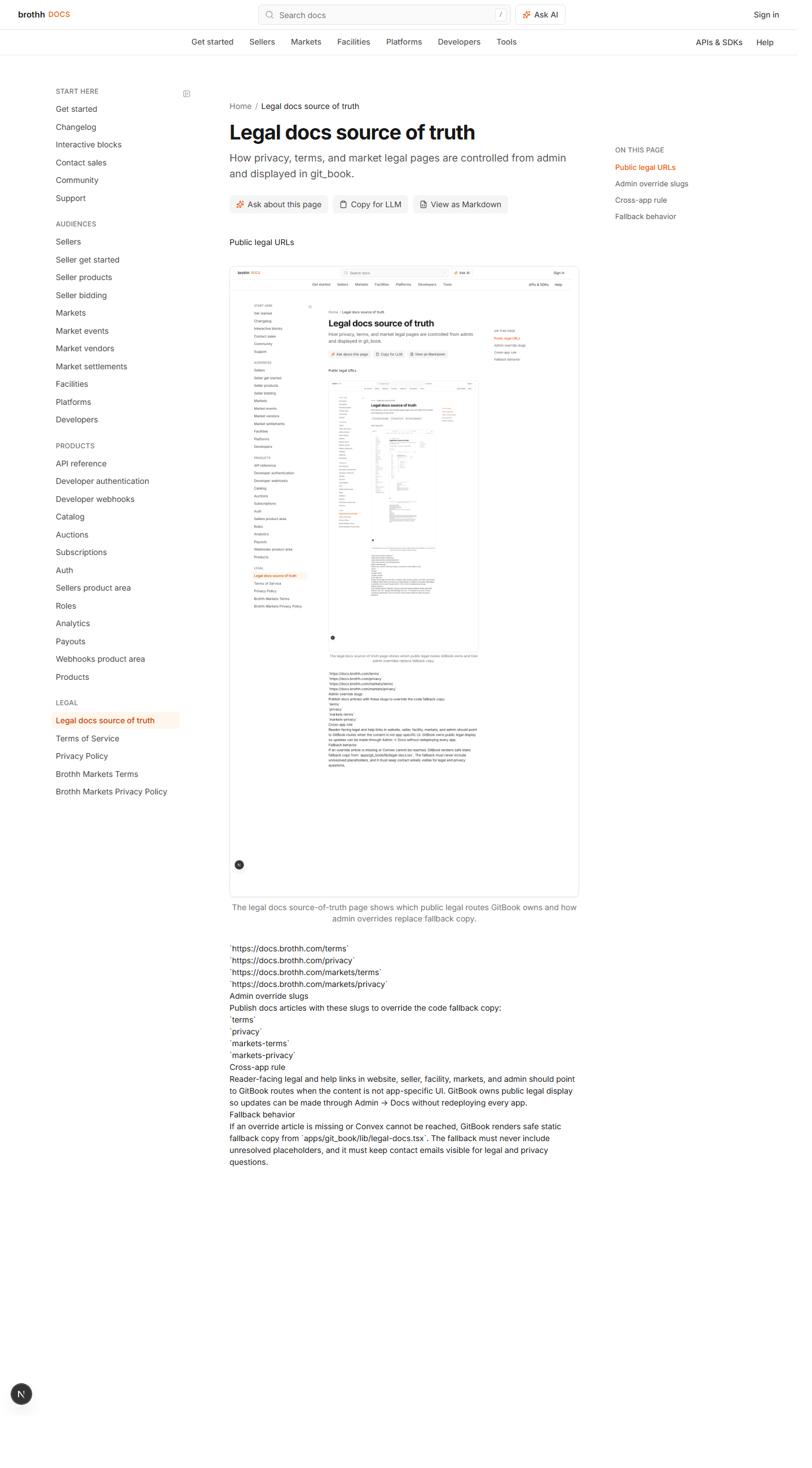 GitBook legal docs source of truth page