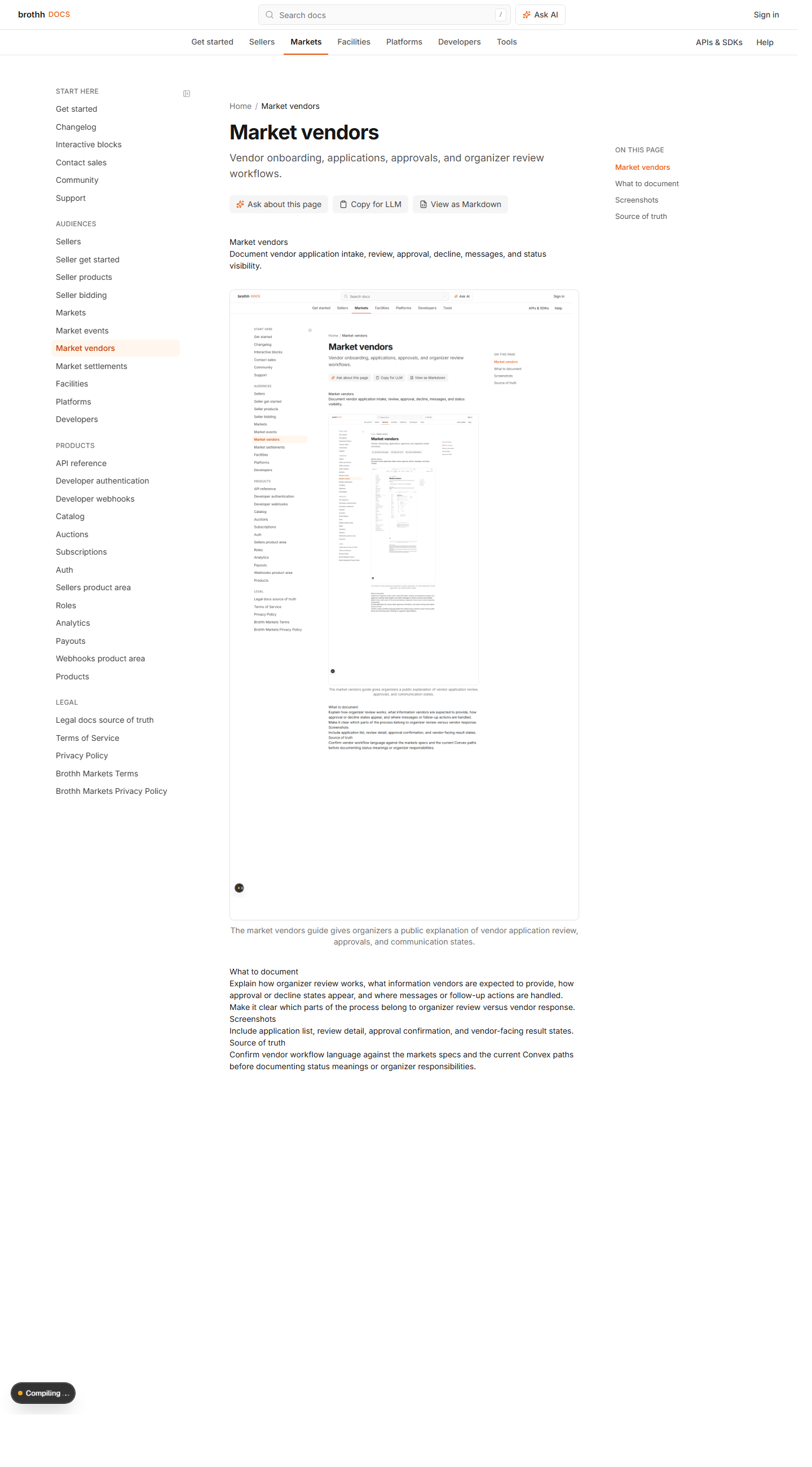 GitBook market vendors page