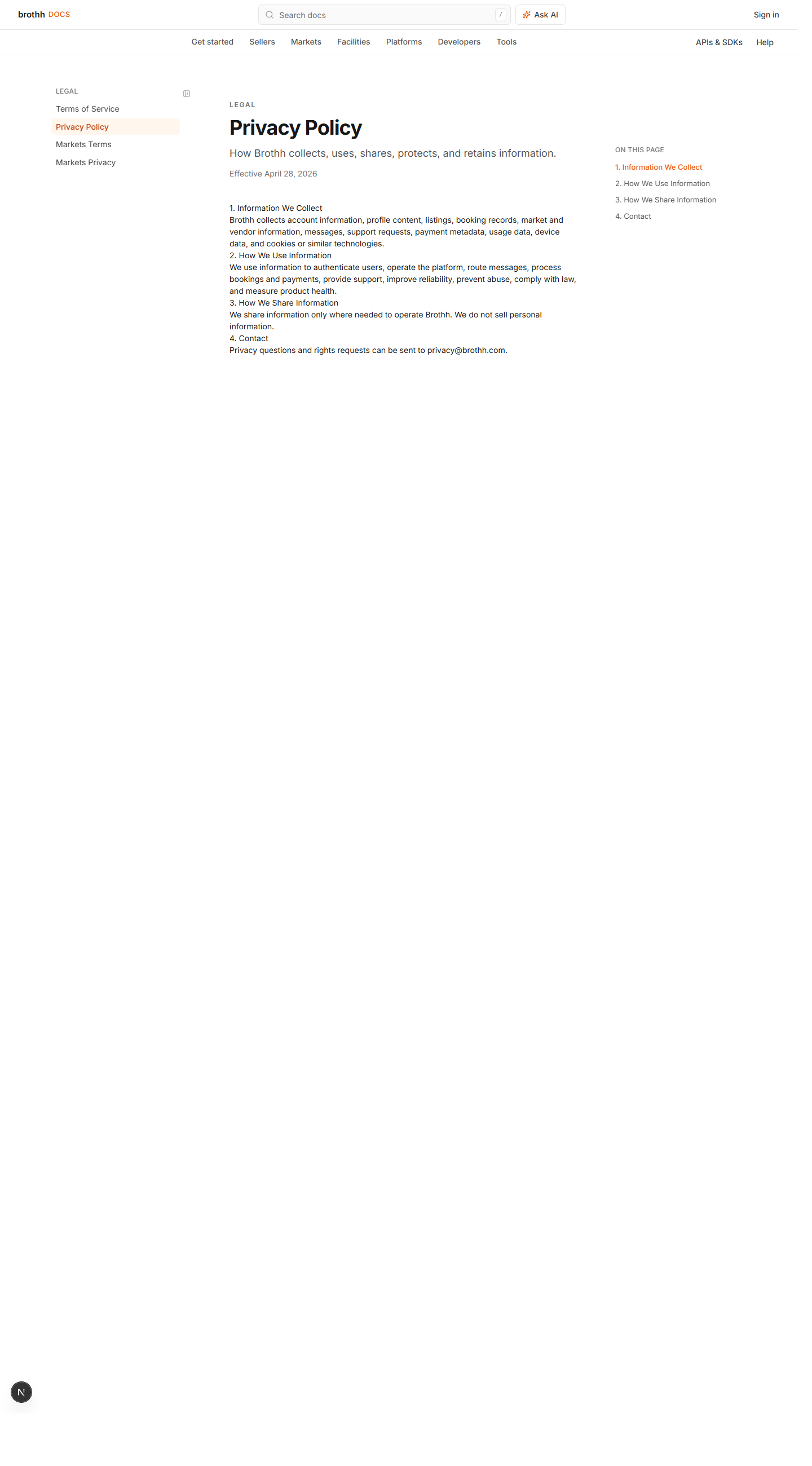 GitBook privacy policy page