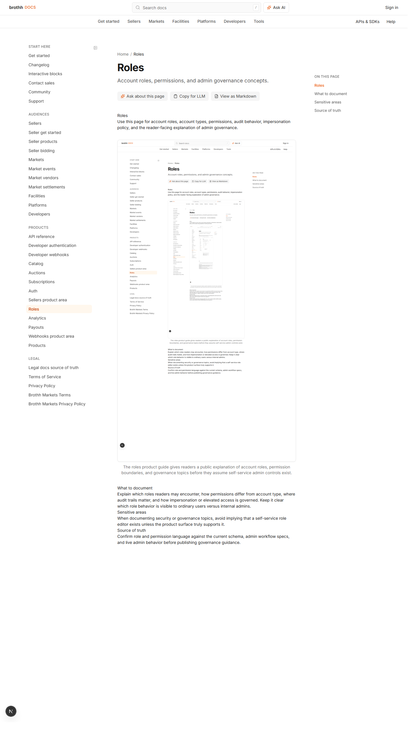 GitBook roles product docs page