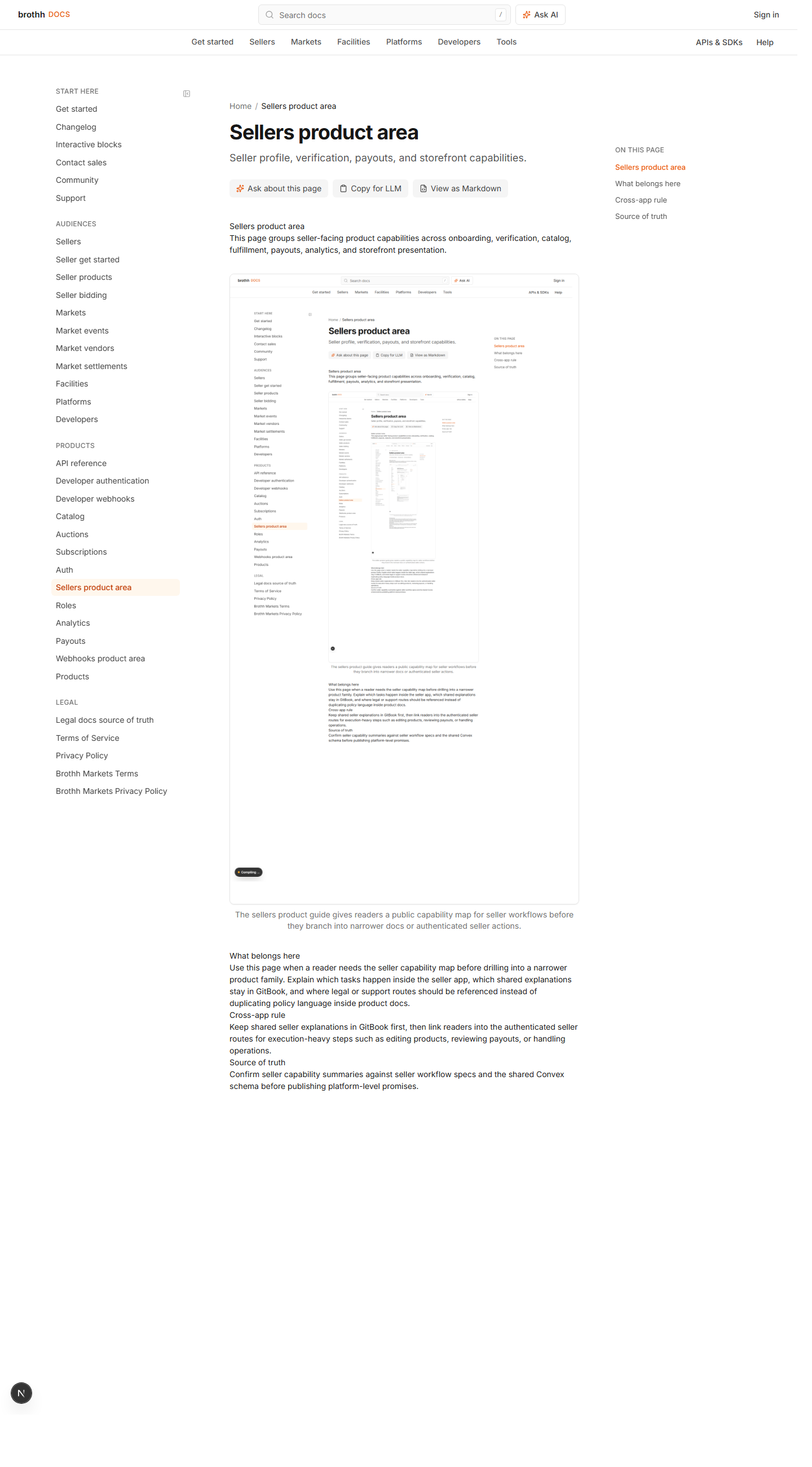 GitBook sellers product docs page