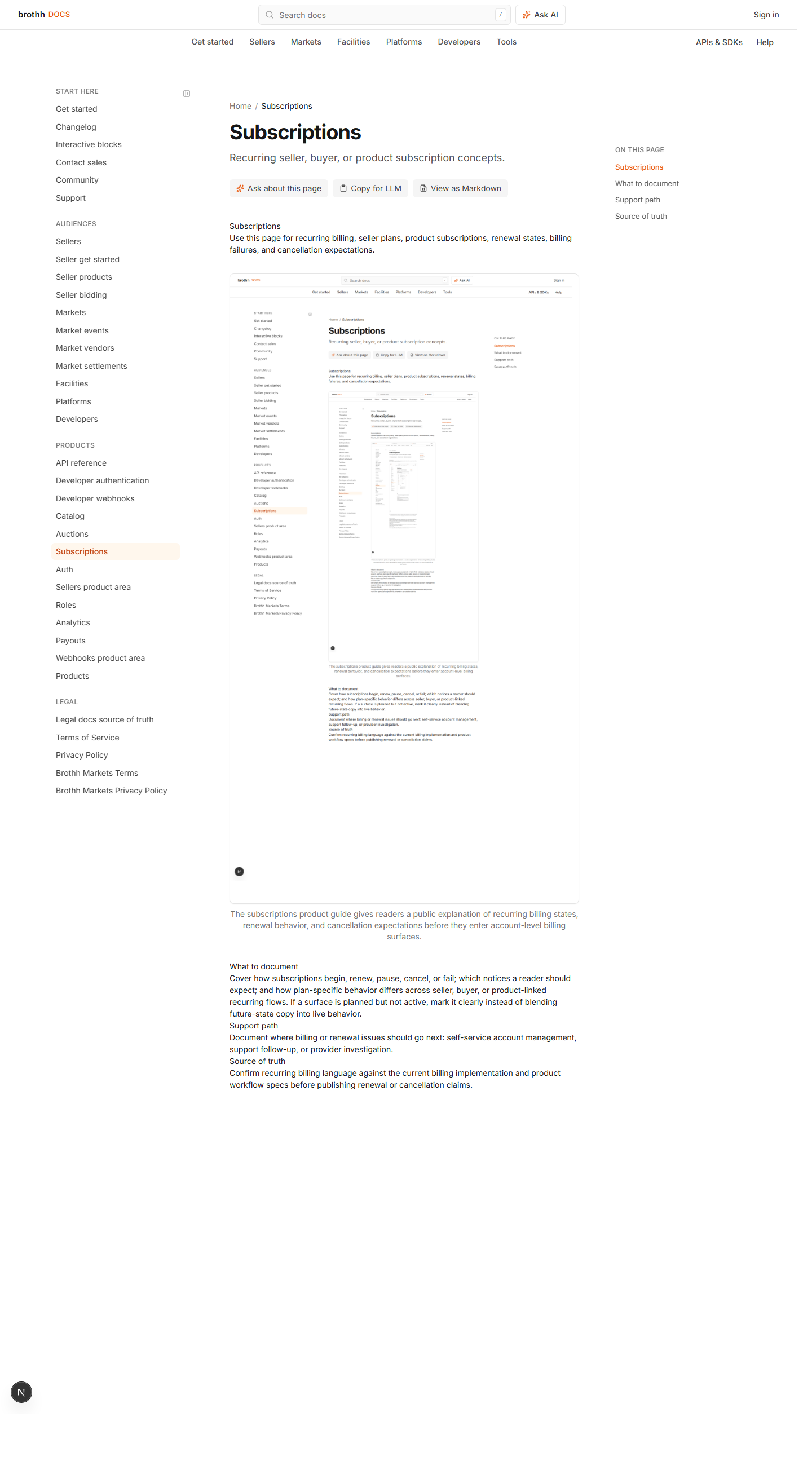 GitBook subscriptions product docs page