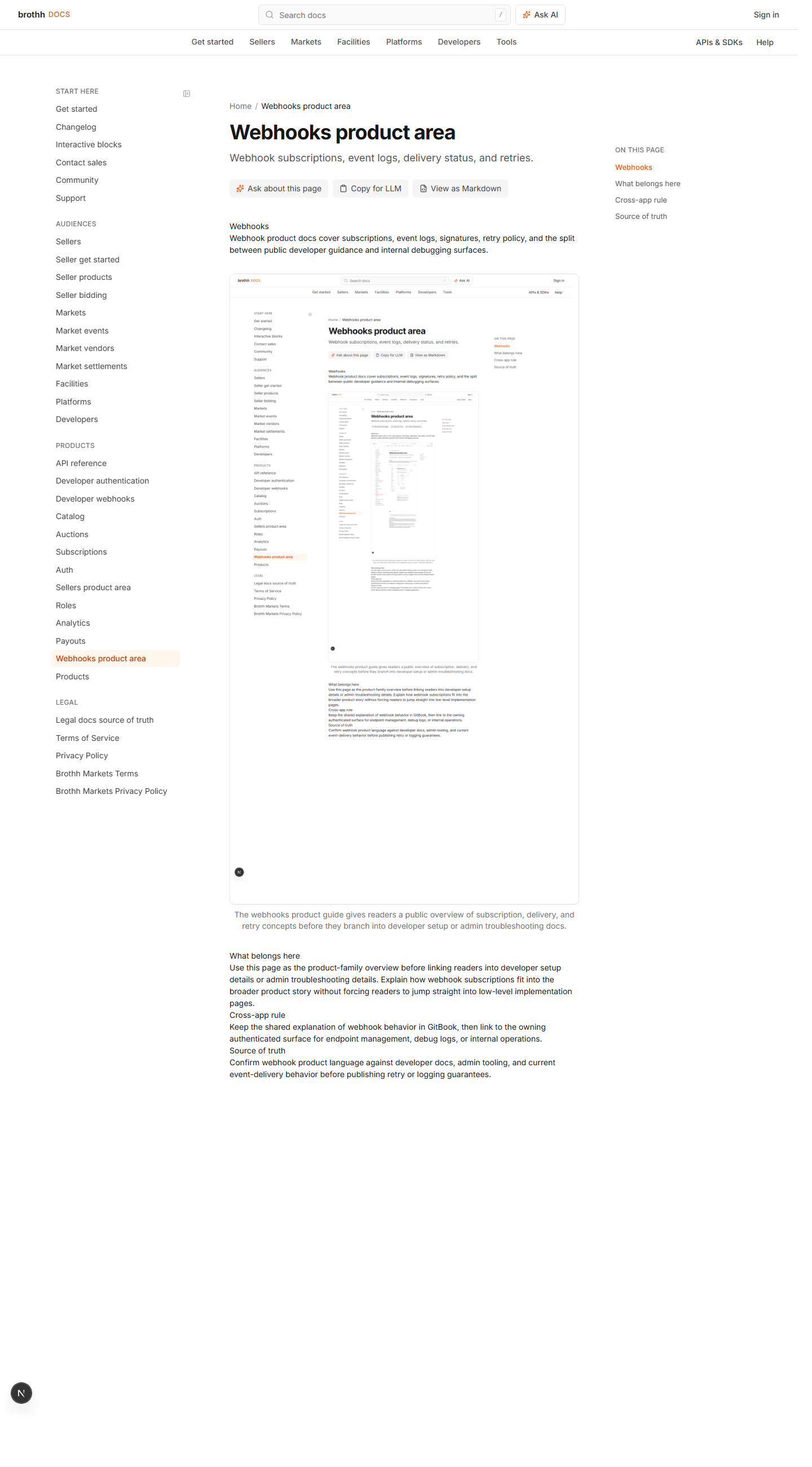 GitBook webhooks product docs page