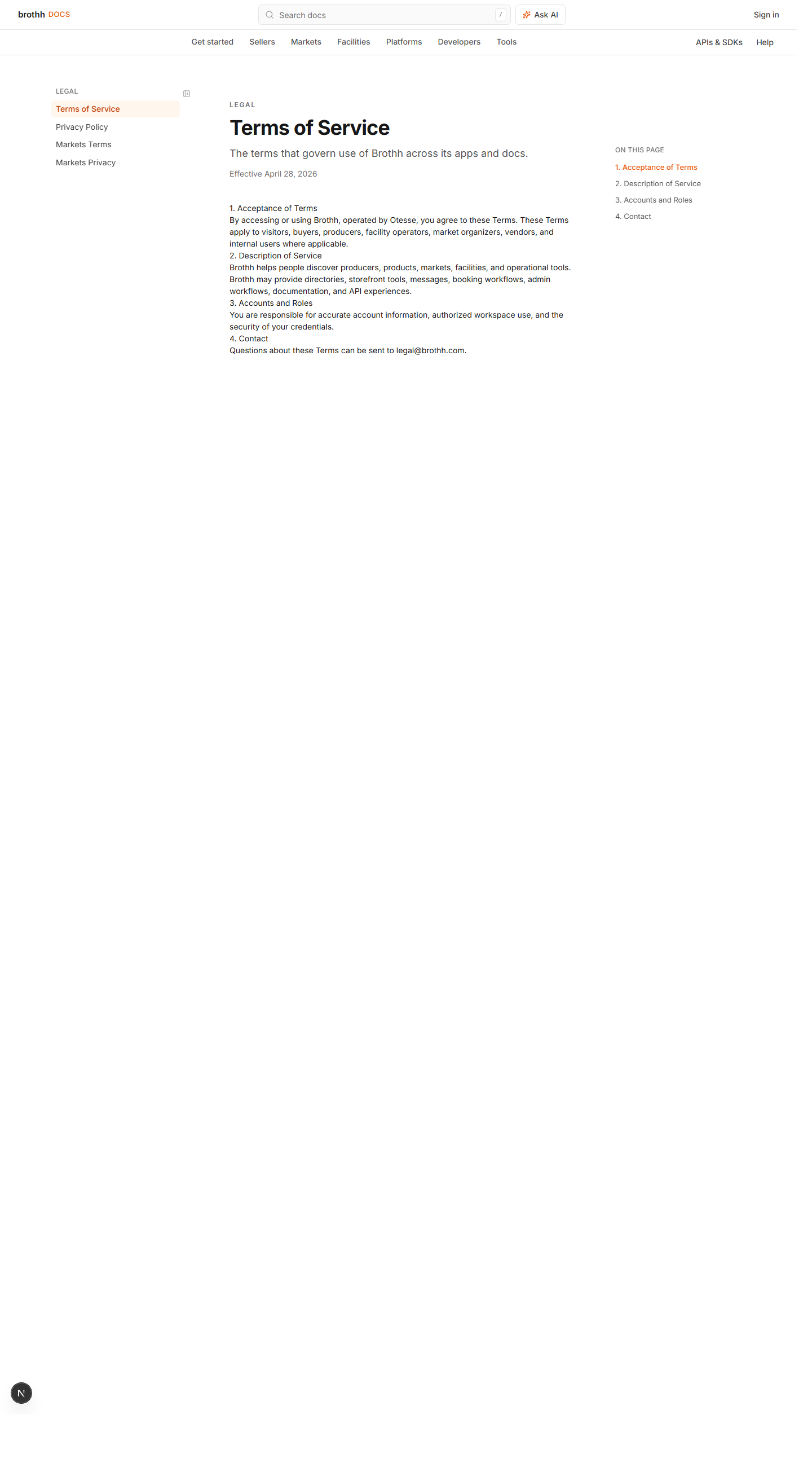 GitBook terms of service page